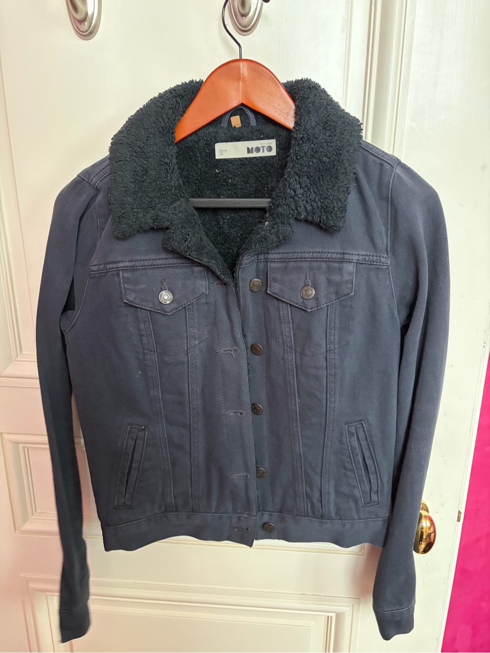 Topshop Navy Jacket with Black Sherpa Collar